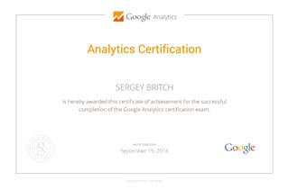 Сертификат Google Analitics компании Webincolor